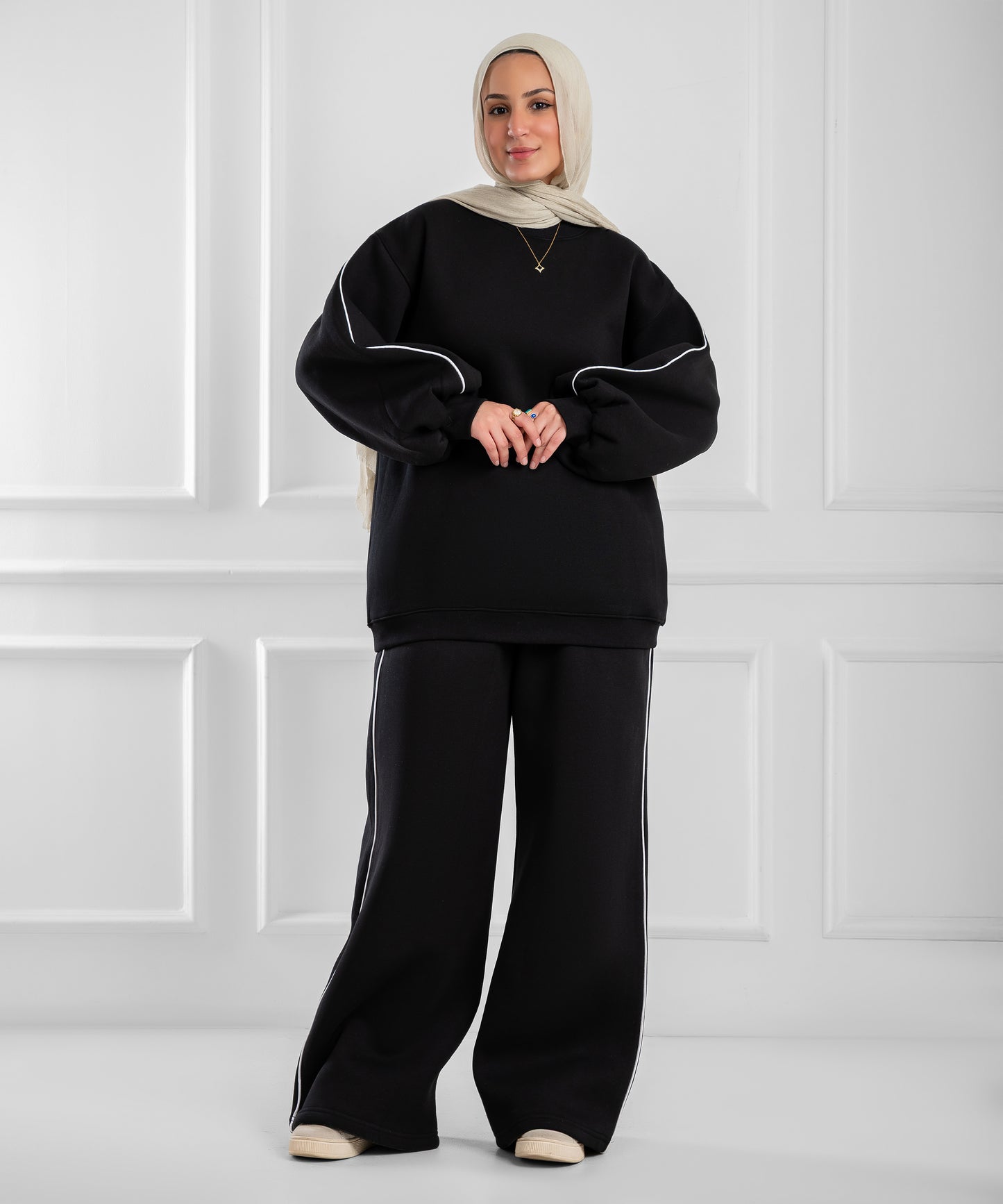 Pink balloon-sleeve lounge set by Akira featuring soft fabric and relaxed fit, perfect for comfortable home wear.