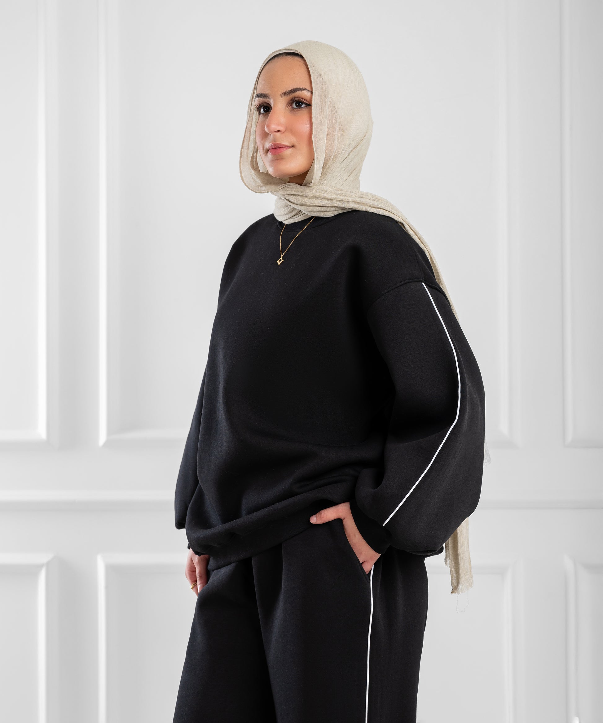 Pink balloon-sleeve lounge set by Akira featuring soft fabric and relaxed fit, perfect for comfortable home wear.